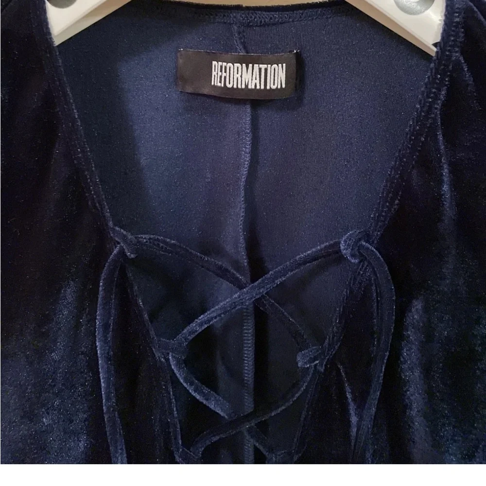 Reformation Womens Size s blue Velvet Avalon Long Sleeve Bodysuit - Picture 6 of 7